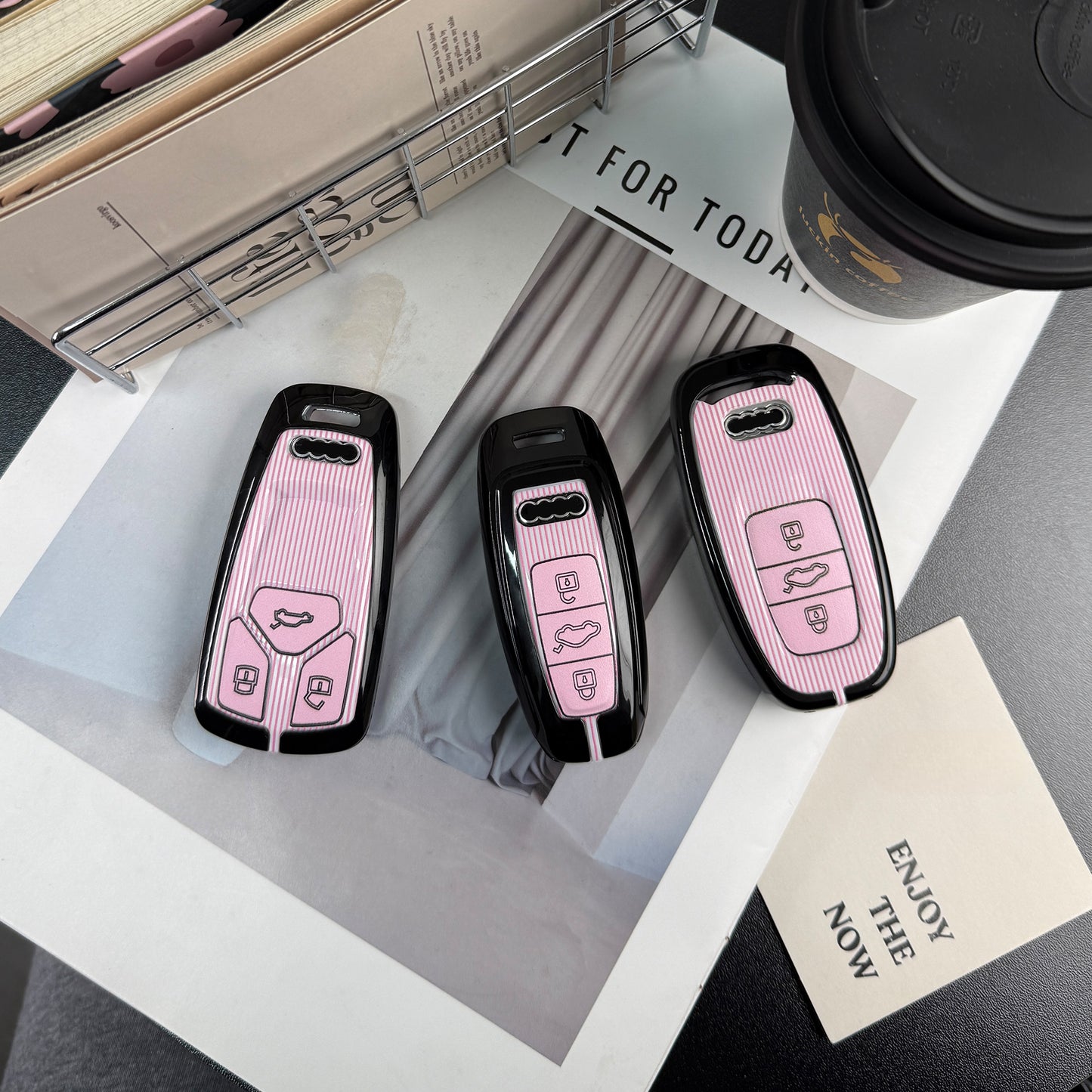 Pink and black Audi car key cover suitable for Audi A6L A4L/Q5L/A3/Q3/Q2L/A5/Q7/A8