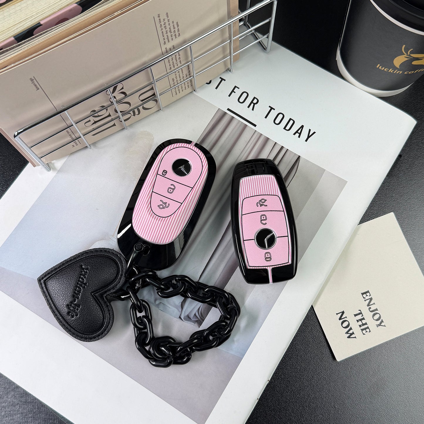 Pink & Black key cover for Mercedes Benz new C-class A-class E-class S-class