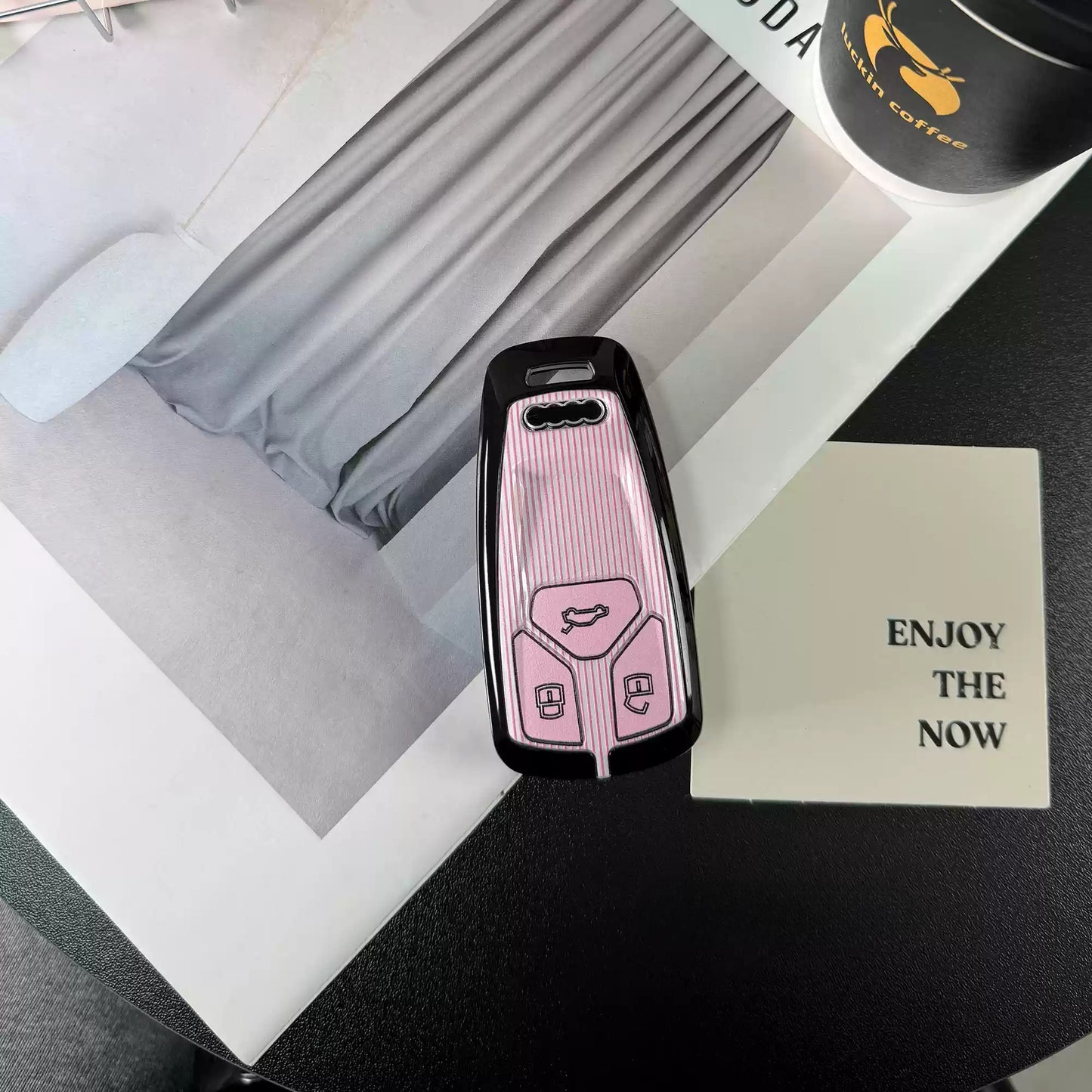 Pink and black Audi car key cover suitable for Audi A6L A4L/Q5L/A3/Q3/Q2L/A5/Q7/A8