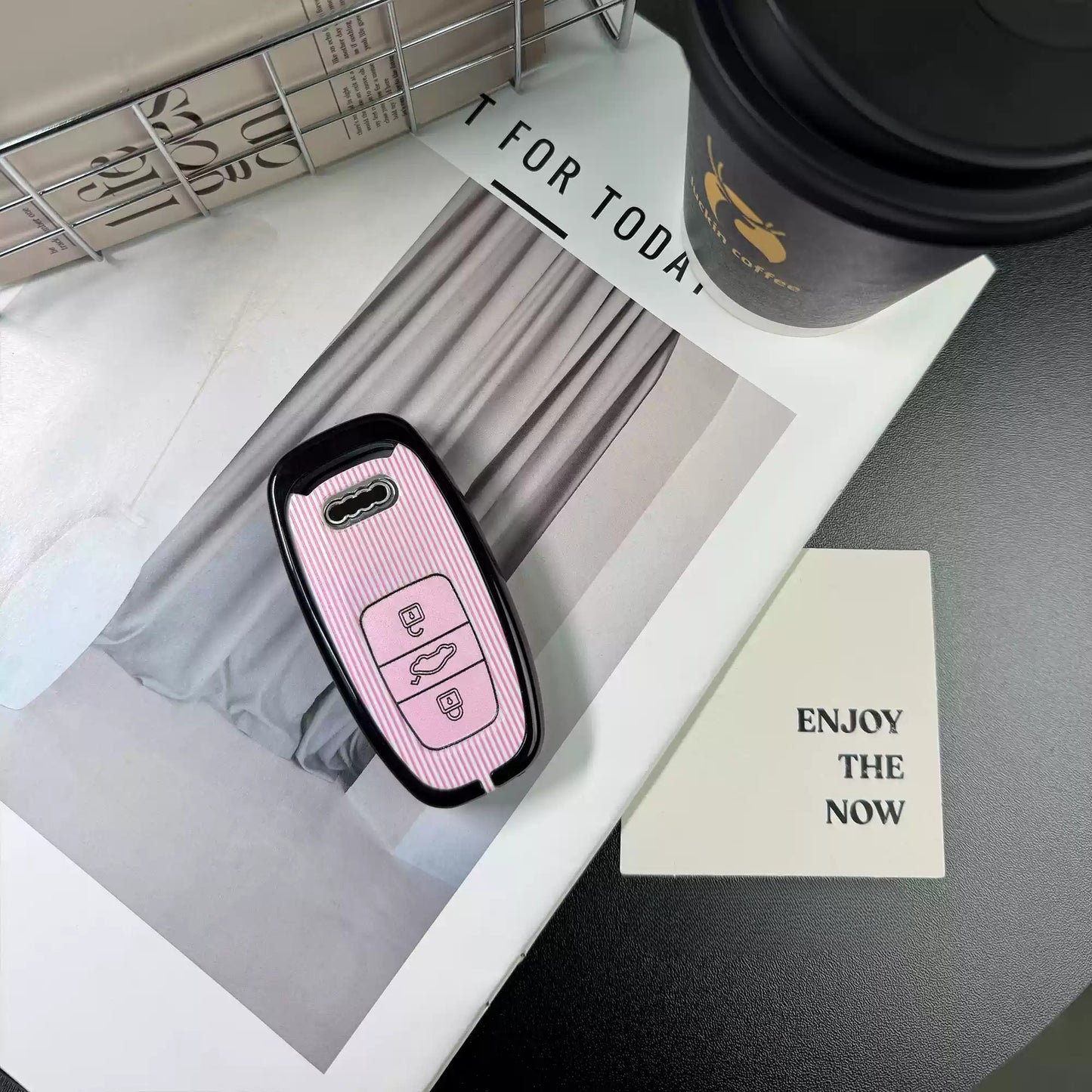 Pink and black Audi car key cover suitable for Audi A6L A4L/Q5L/A3/Q3/Q2L/A5/Q7/A8
