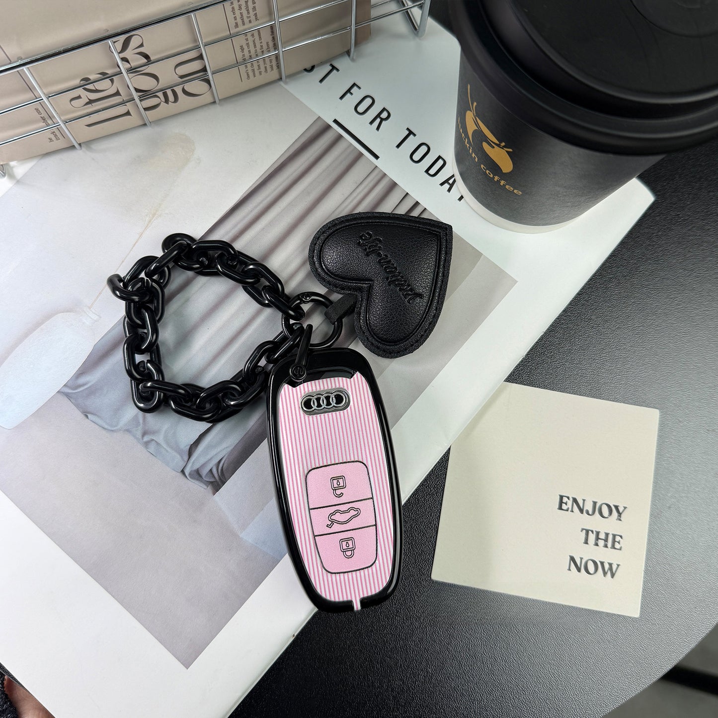 Pink and black Audi car key cover suitable for Audi A6L A4L/Q5L/A3/Q3/Q2L/A5/Q7/A8
